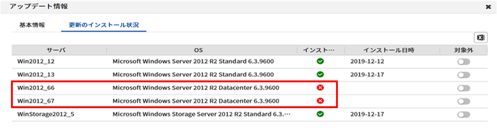 【検索したKBパッチ番号の更新が必要なWindowsサーバー】